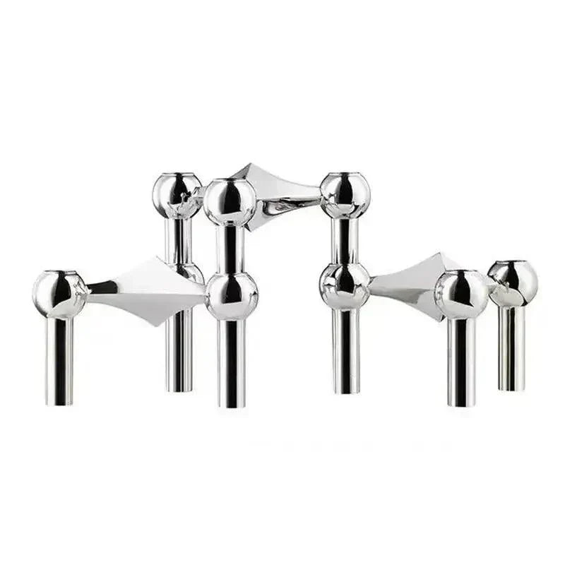 Contemporary Metal Candle Holder - Sleek Silver Candle Stand