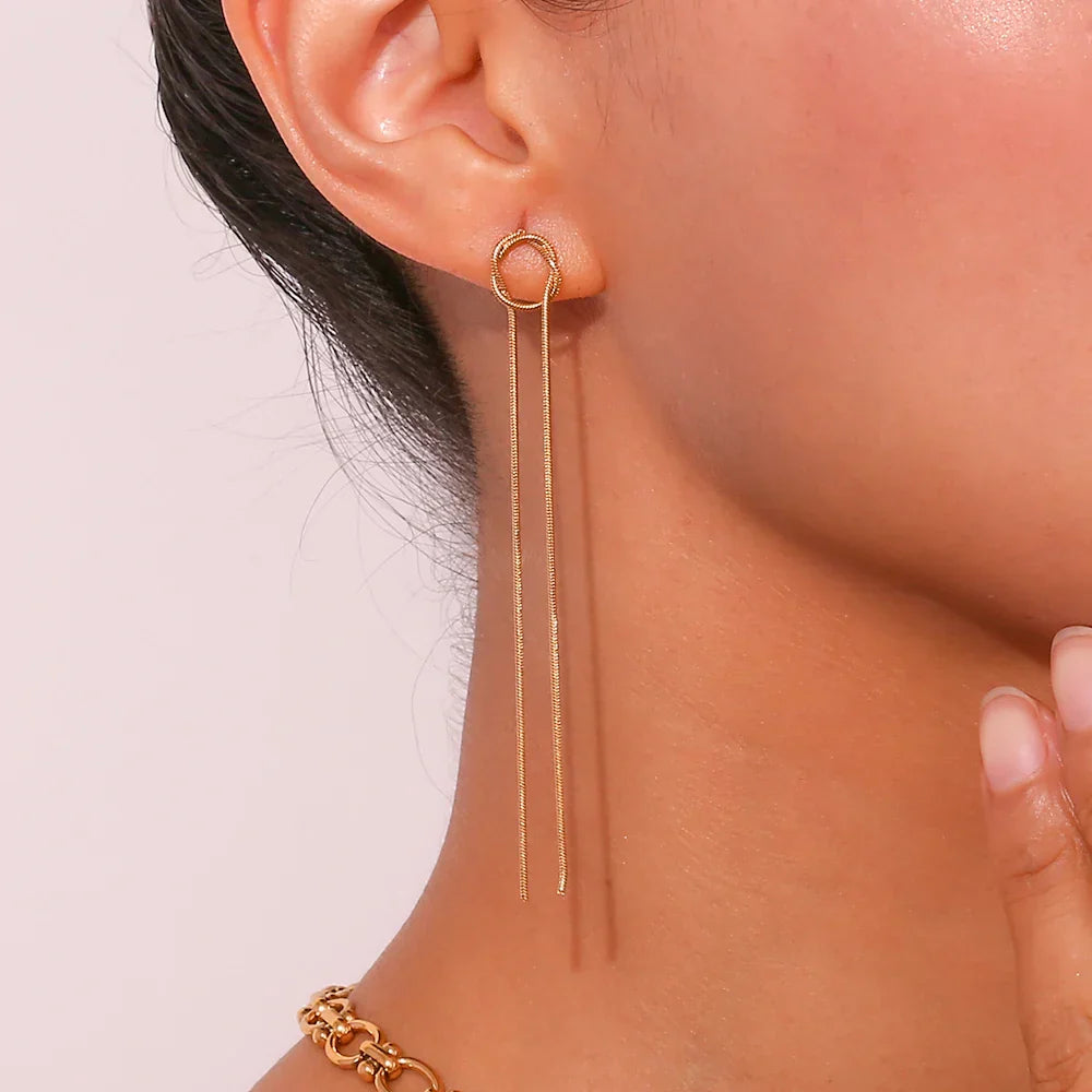 Delicate Gold Circle Drop Earrings - Fesara