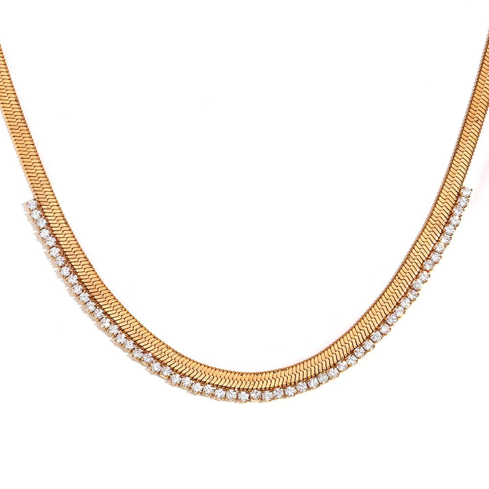 Luxury Herringbone Diamond Sparkle Necklace - Fesara