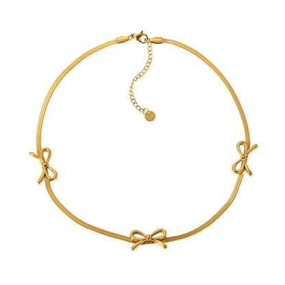 Delicate Bow Herringbone Pearl 18k Necklace - Fesara