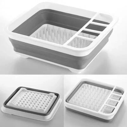 Compact Foldable Kitchen Dish Rack with Drain Tray