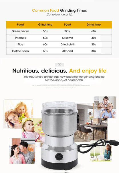 Compact Electric Grinder - 300ml Fine Mill for Food, Coffee, Spices