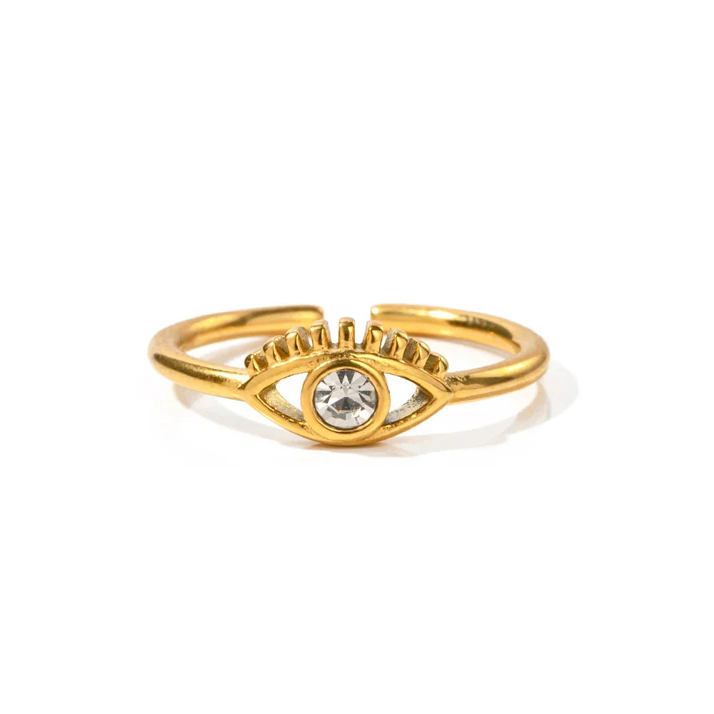Luxury 18k Gold Diamond Evil Eye Adjustable Ring