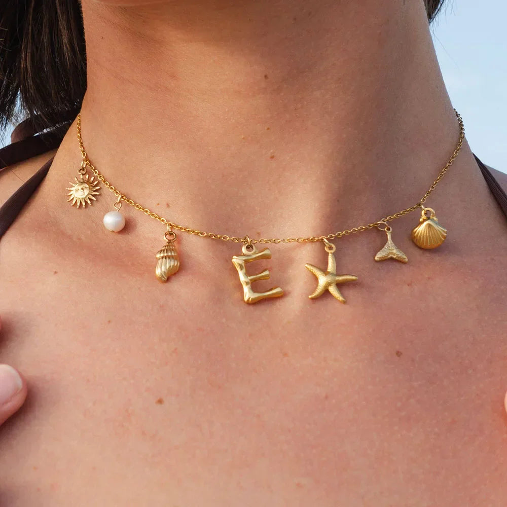 Customizable Beach Shell Monogram Necklace