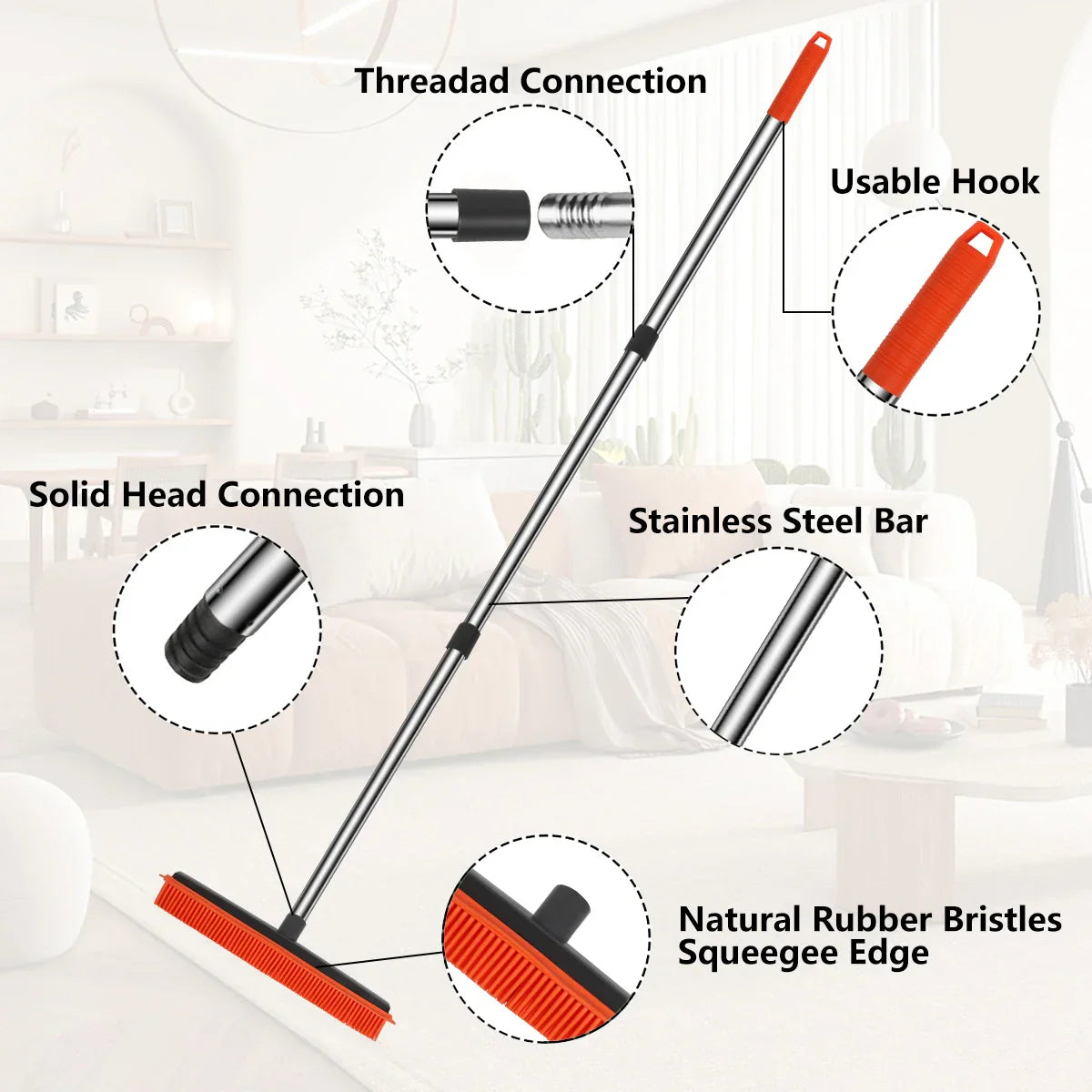 Soft Pet Hair Broom for Carpet & Hard Floors