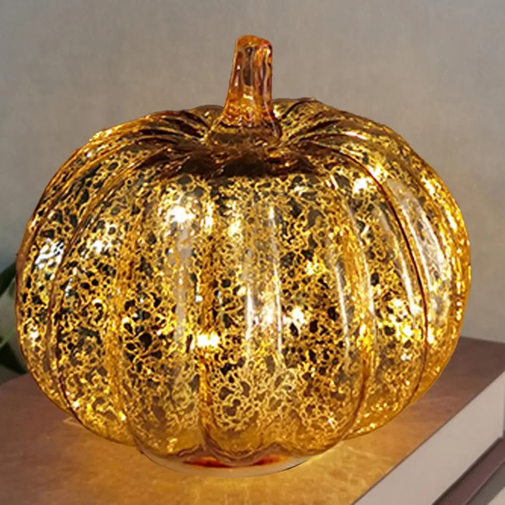 Glowing Glass Pumpkin Decor, LED Autumn Light