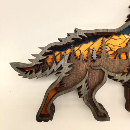 Glowing Wooden Wolf Figurine Decor