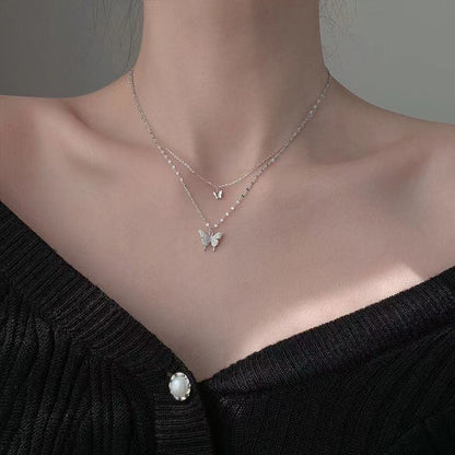 Delicate Feather Double Layer Silver Necklace