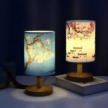 Traditional Chinese Fabric Table Lamp with Dimmable Warm Light