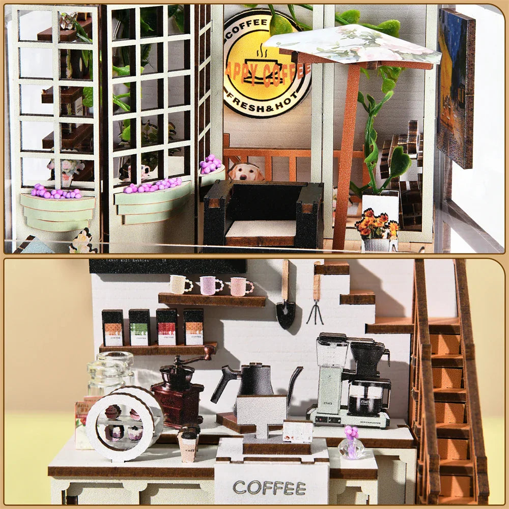 Cozy Mini Coffee Shop Book Nook Kit with LED Light