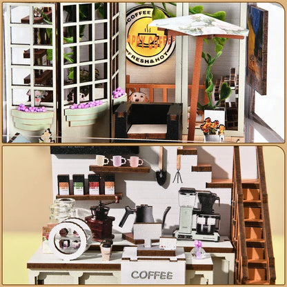 Cozy Mini Coffee Shop Book Nook Kit with LED Light