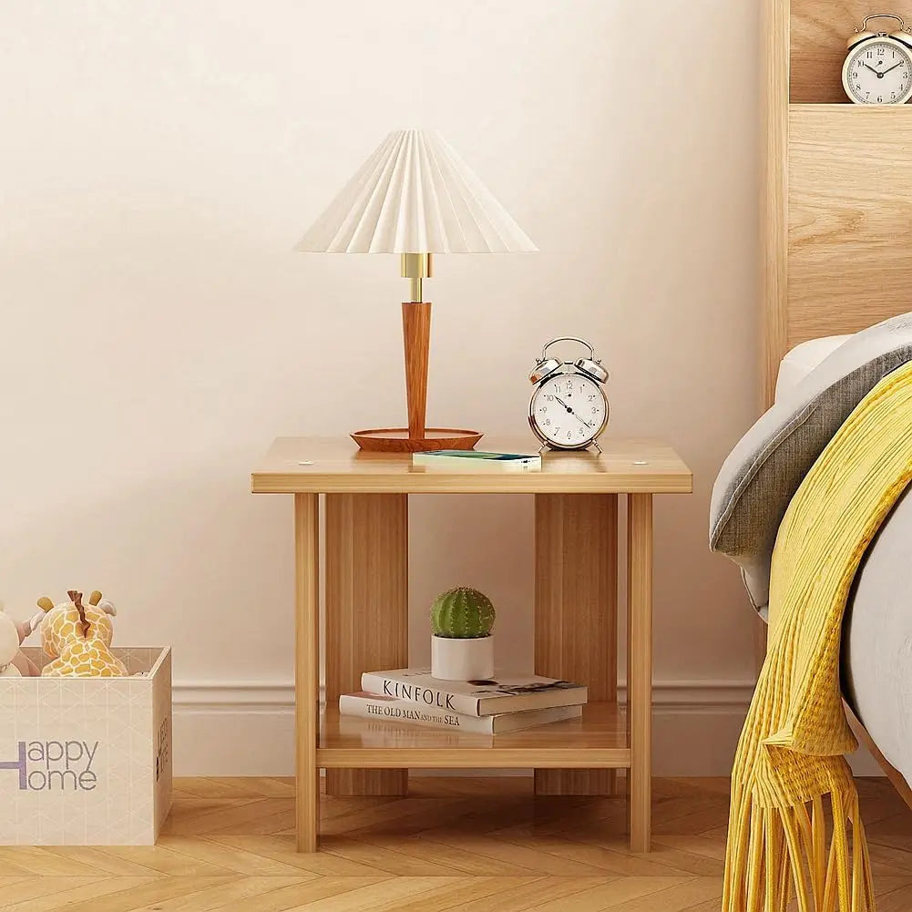 Sturdy Wood Bedside Table with 2 Tier Modern Style