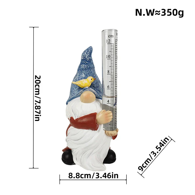 Fesara Cute Garden Gnome Rain Gauge Statue