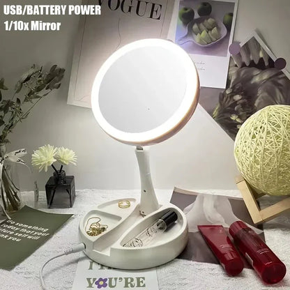 Compact LED Travel Mirror 10x Magnification