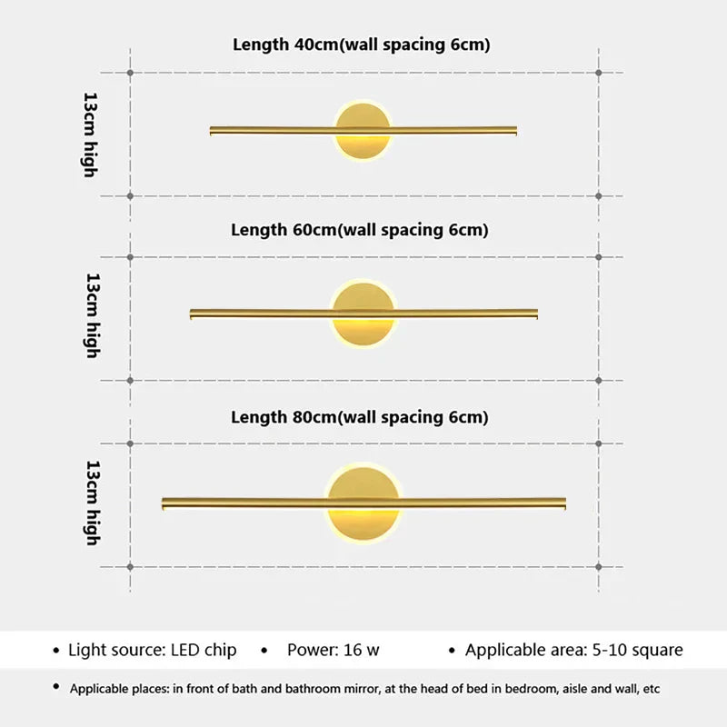 Luxury LED Wall Lamp Black Gold 3 Color