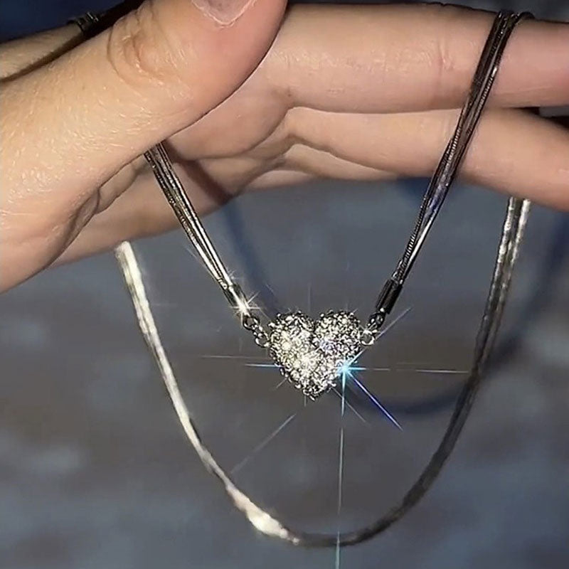 Sparkling Crystal Heart Magnetic Locket Necklace - Fesara