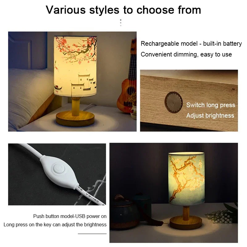 Traditional Chinese Fabric Table Lamp with Dimmable Warm Light