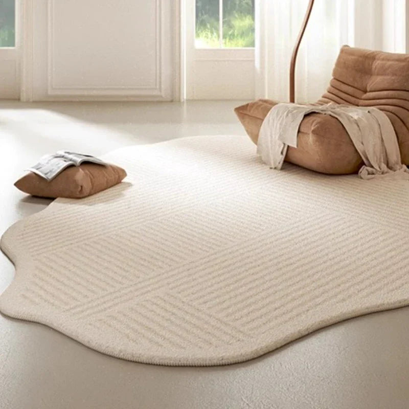 Beige and White Striped Area Rug - Fesara