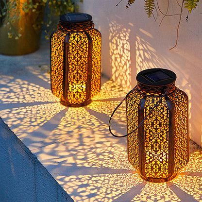 Rustic Metal Solar Powered Yard Lantern - Fesara