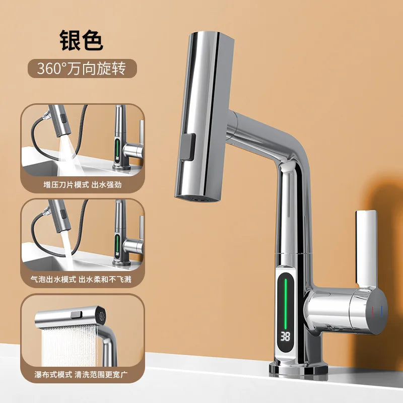 Modern Stainless Steel Faucet with LED Temp Display