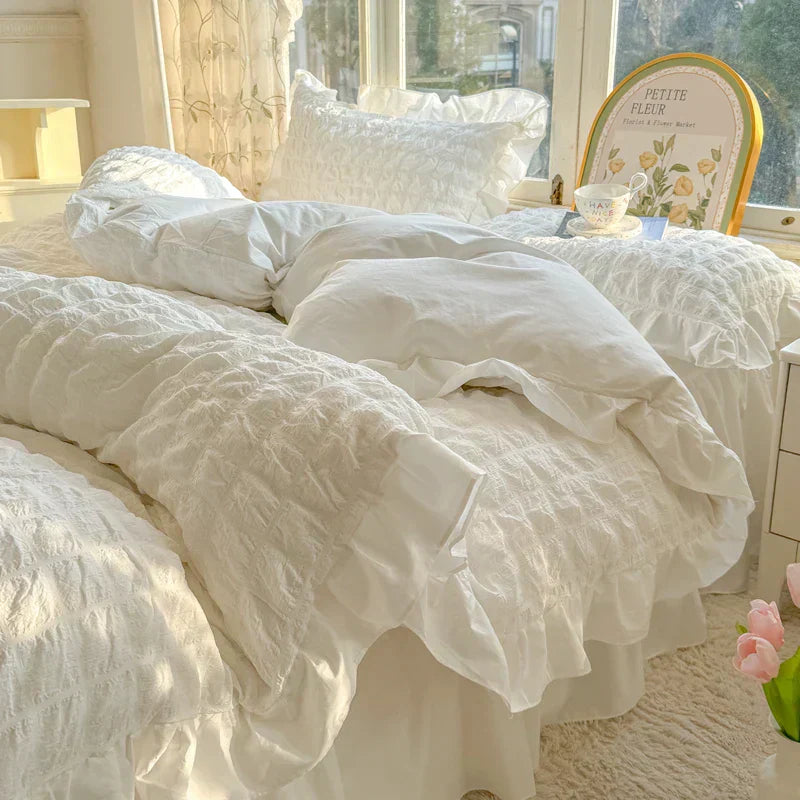 Soft Ruffled Bedroom Duvet Cover Set - Fesara