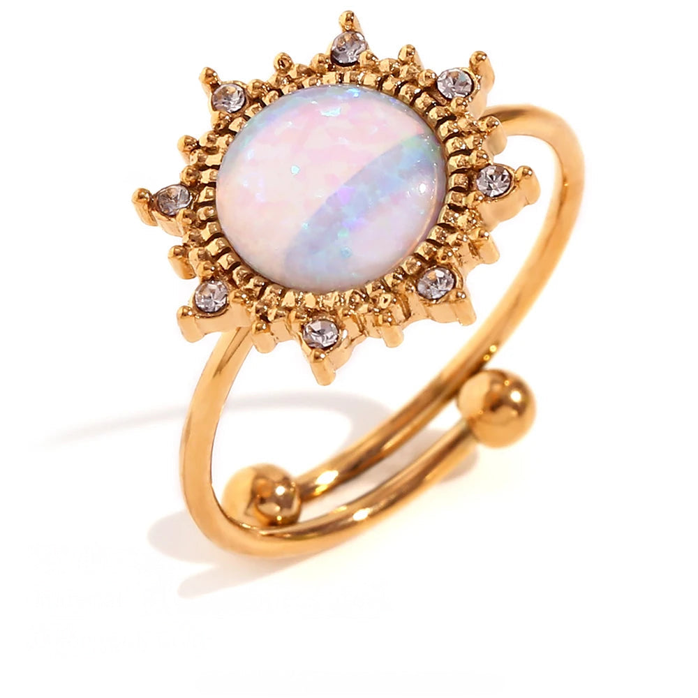 Sparkling Opal Diamond Accent Adjustable Rings