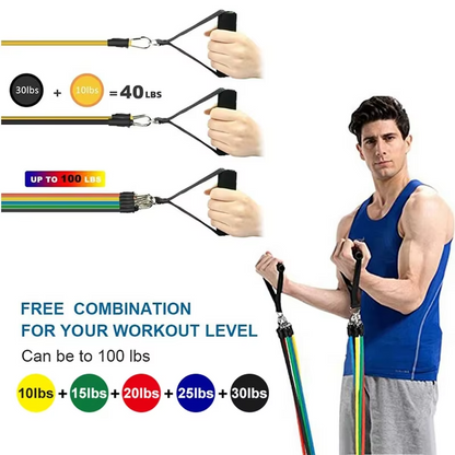 Home Gym 11pc Resistance Band Exercise Kit with Bag
