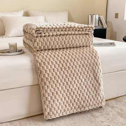 Plush Checked Velvet Blanket Soft Warm Throw