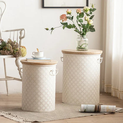 Compact Metal End Table with Storage Basket - Fesara
