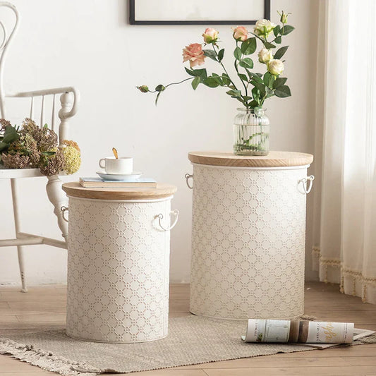 Compact Metal End Table with Storage Basket - Fesara