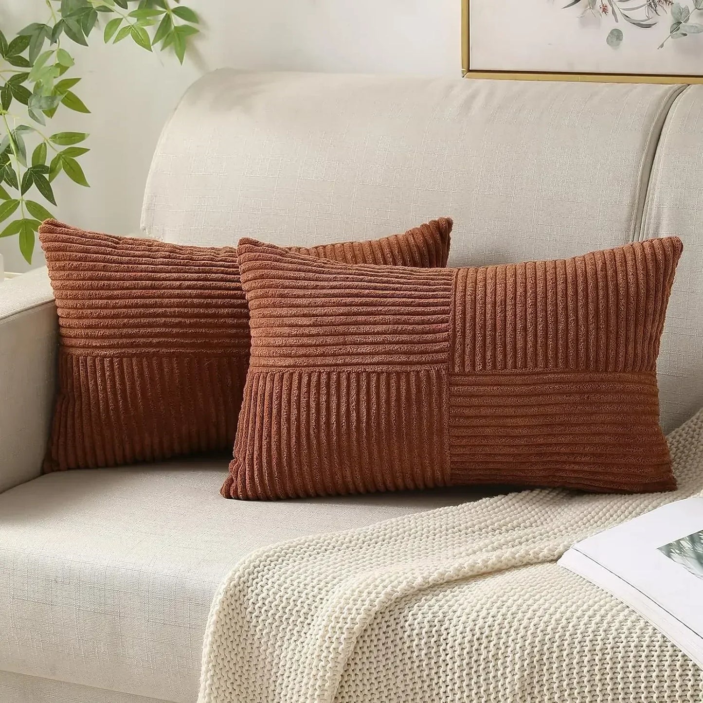 Soft Corduroy Striped Pillow Covers Set