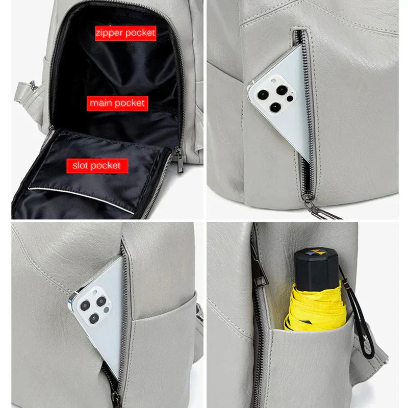 Stylish Women's Leather Rucksack - Secure Travel Bag