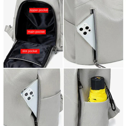 Stylish Women's Leather Rucksack - Secure Travel Bag