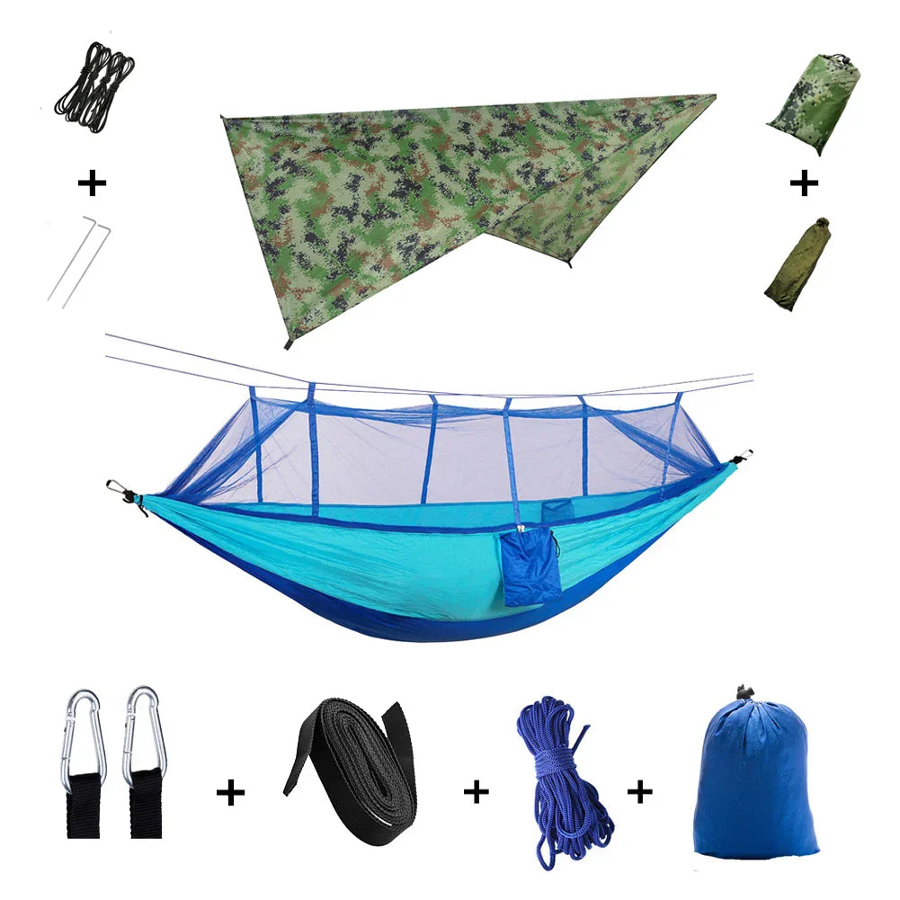 Lightweight Portable Camping Hammock with Bug Net & Rain Fly
