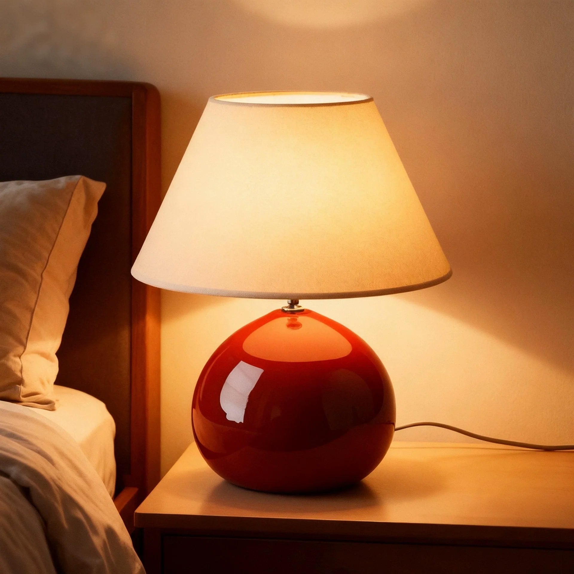 Classic Brown Wooden Table Lamp - Fesara