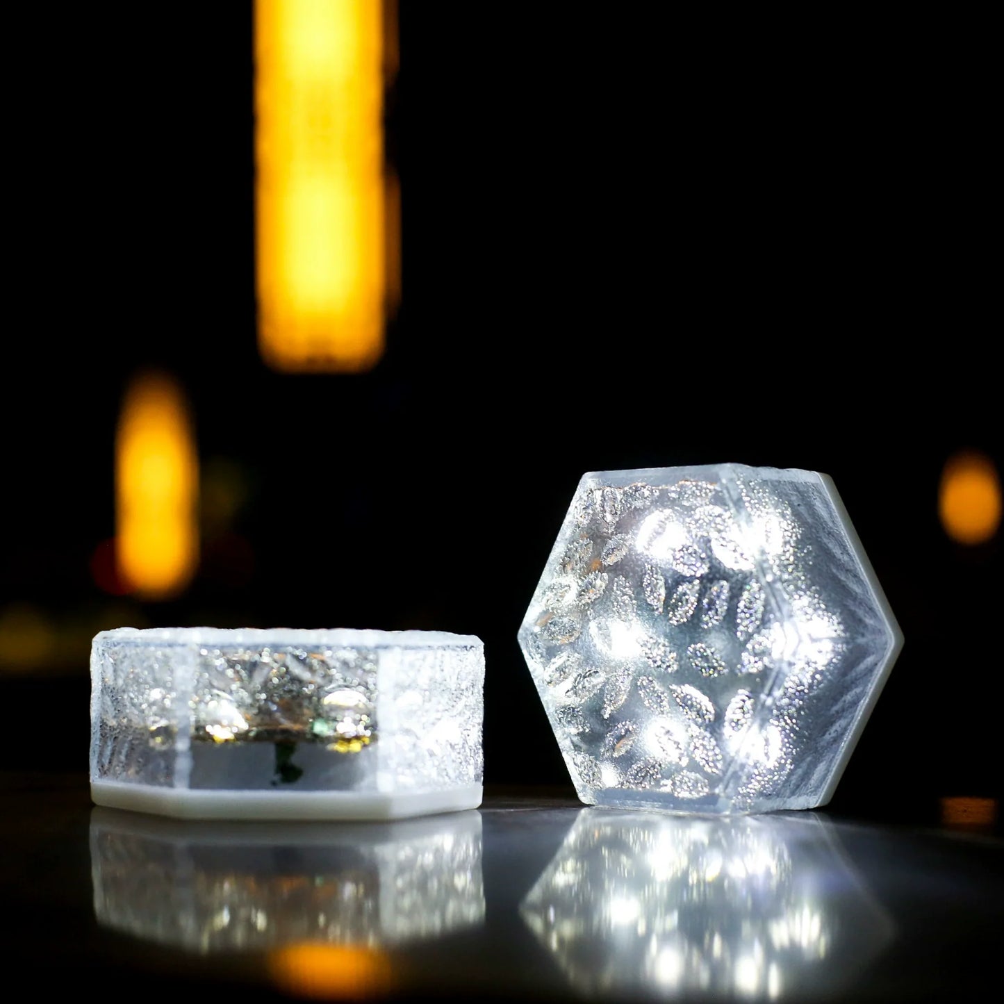 Solar Powered Yard Lamp, Waterproof Hexagon LED Ground Light, Frosty Glass Tile Effect