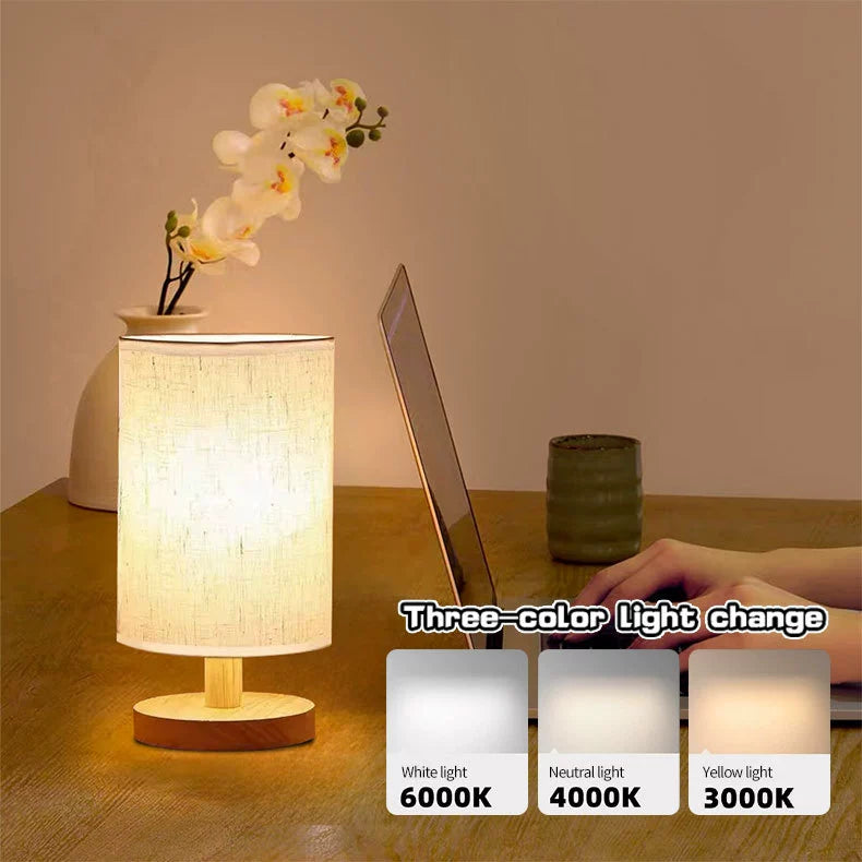 Rustic Wooden Cloth Desk Lamp