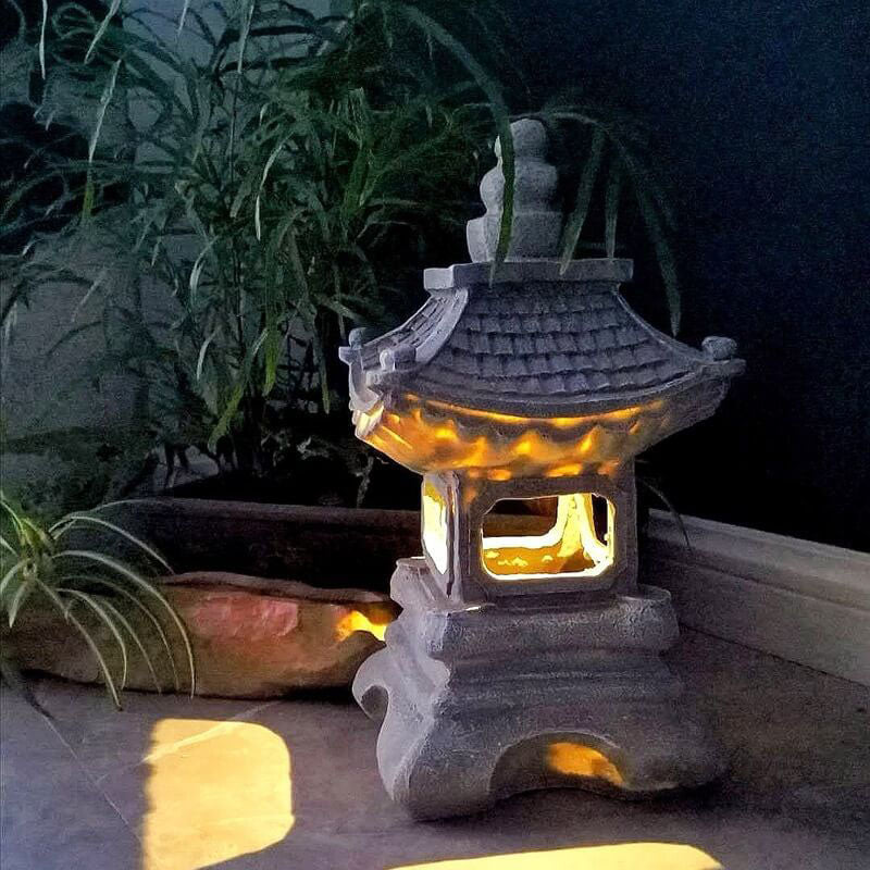 Asian Inspired Solar Powered Garden Lamp