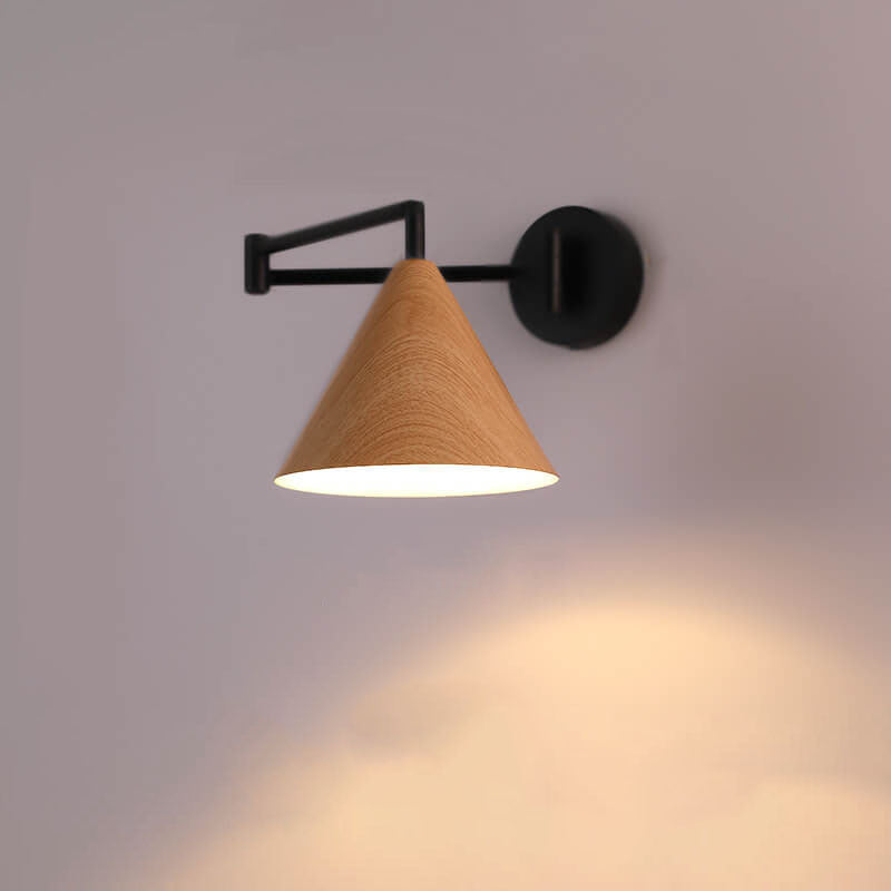 Rustic Wooden 1-Light Adjustable Wall Lamp