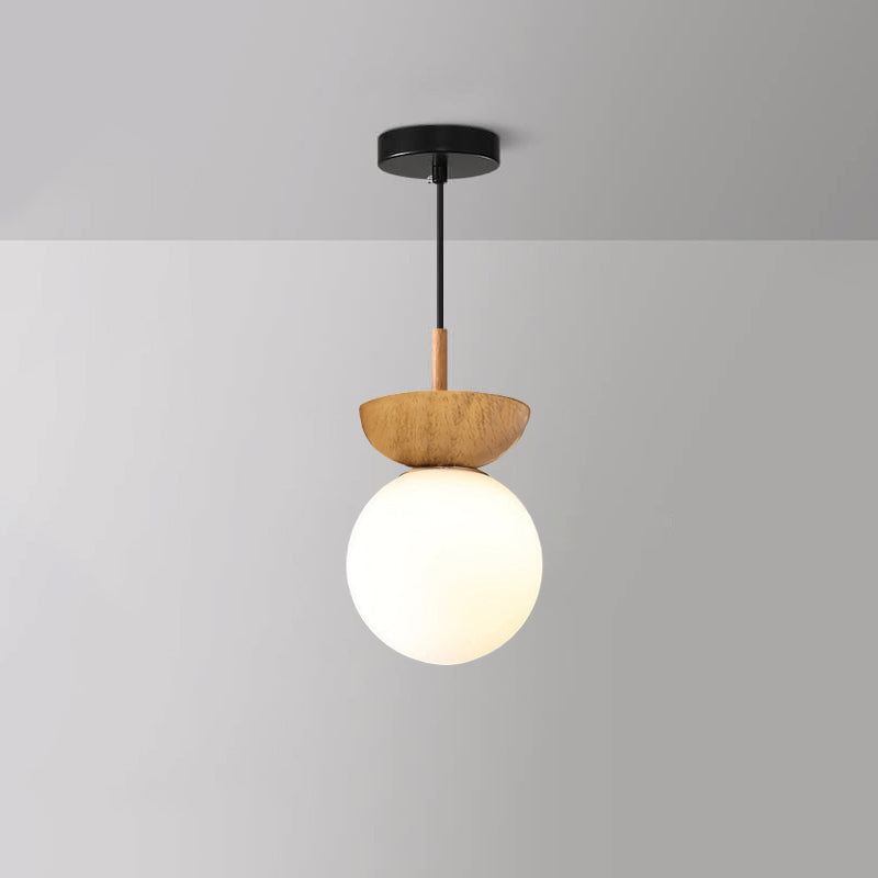 Rustic Wooden Pendant Globe Ceiling Lamp