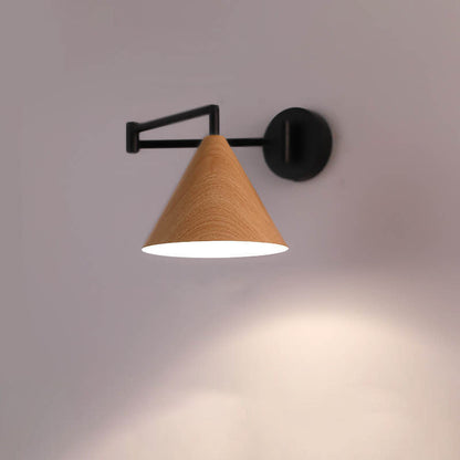 Rustic Wooden 1-Light Adjustable Wall Lamp