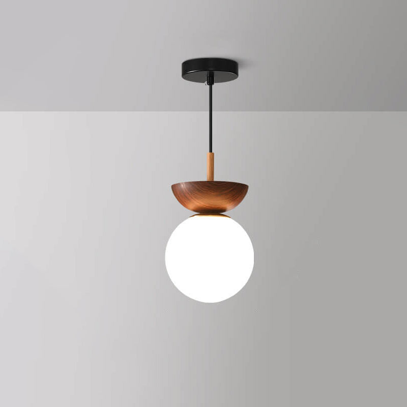 Rustic Wooden Pendant Globe Ceiling Lamp