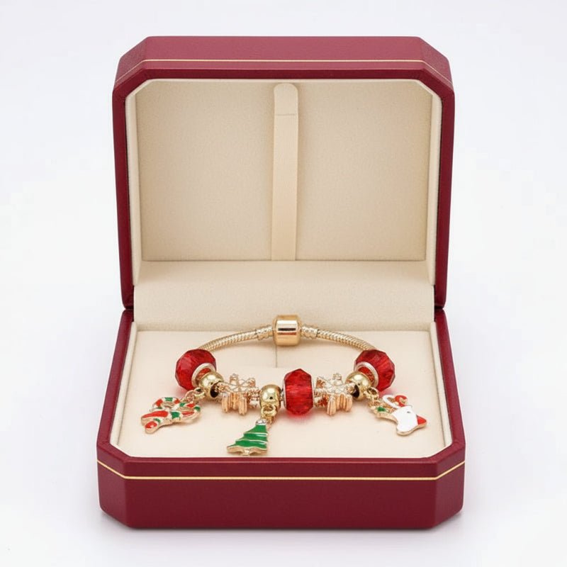 Holiday Red Candy Cane Charm Bracelet with Adjustable Chain