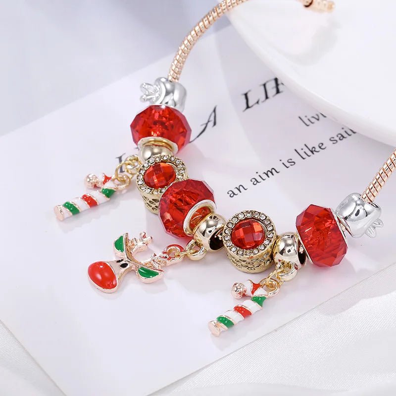 Holiday Red Candy Cane Charm Bracelet with Adjustable Chain