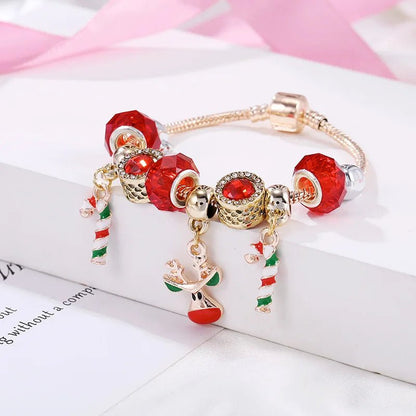 Holiday Red Candy Cane Charm Bracelet with Adjustable Chain