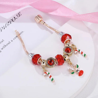 Holiday Red Candy Cane Charm Bracelet with Adjustable Chain