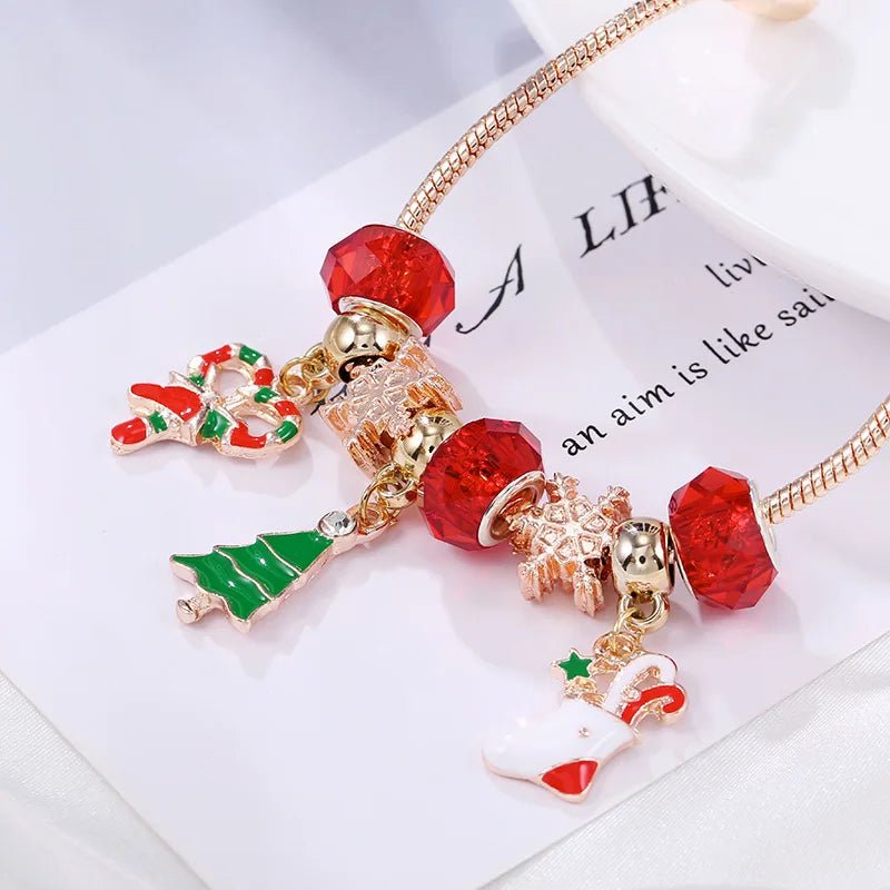 Holiday Red Candy Cane Charm Bracelet with Adjustable Chain