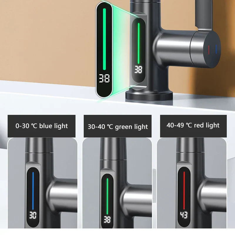 Modern Stainless Steel Faucet with LED Temp Display