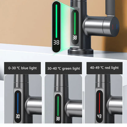Modern Stainless Steel Faucet with LED Temp Display