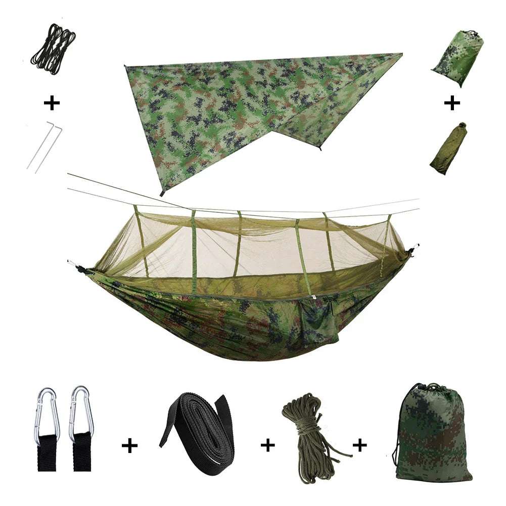 Lightweight Portable Camping Hammock with Bug Net & Rain Fly